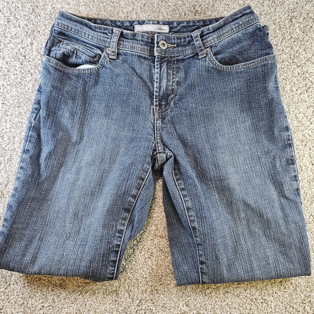 Chico's Platinum Jeans Women Size 0 Short Regular Blue Stretch Straight